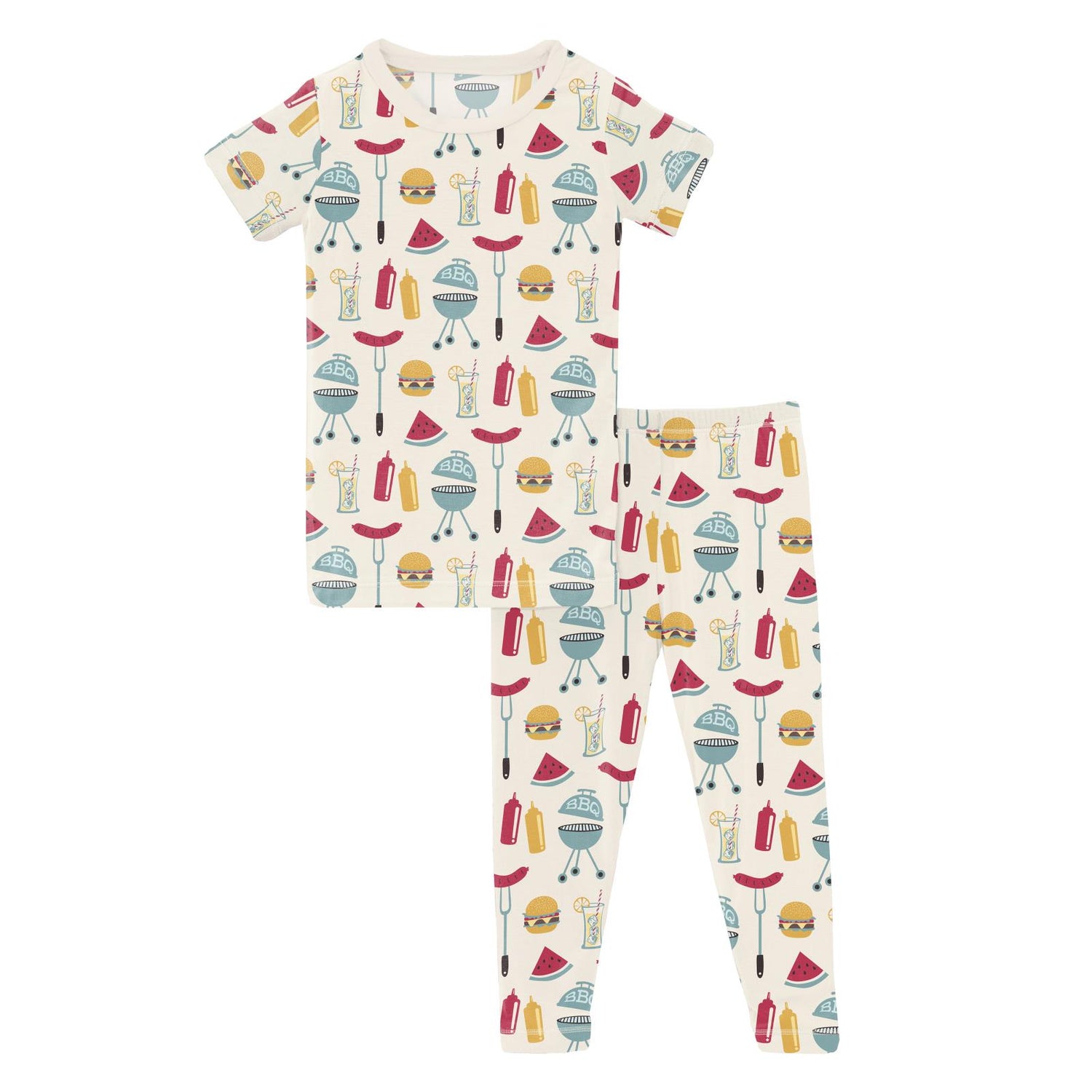 Print Short Sleeve Pajama Set in Natural BBQ (321482)