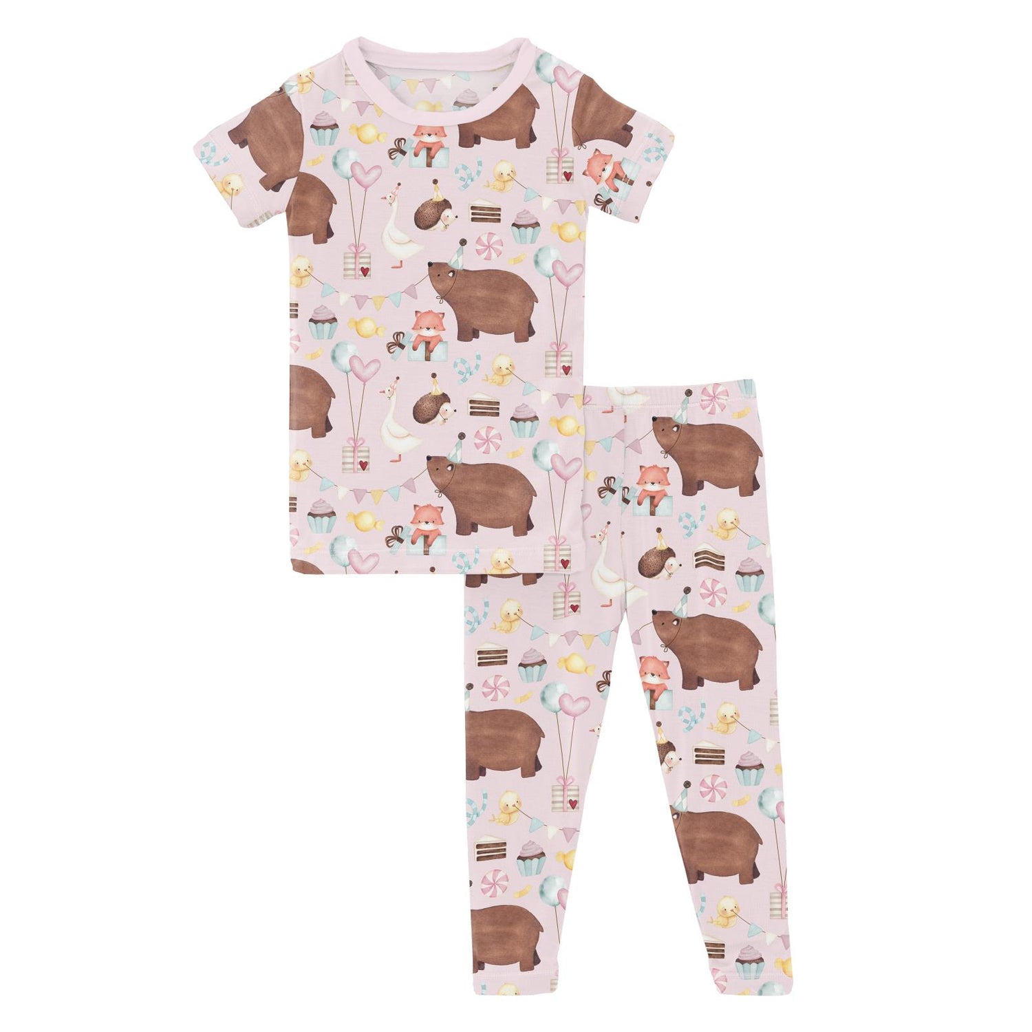 Print Short Sleeve Pajama Set in Shrinking Violet Forest Party (321506)