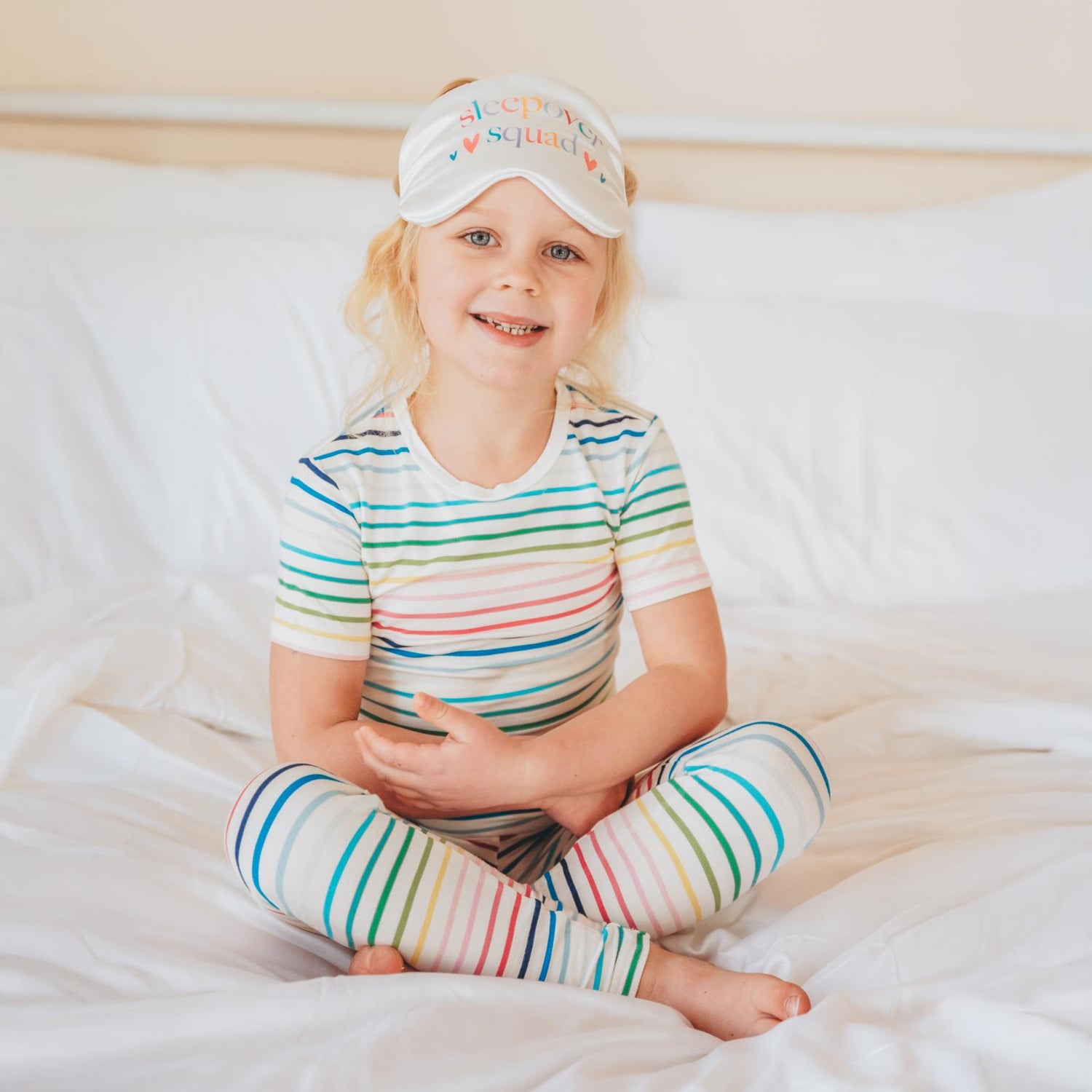Print Short Sleeve Pajama Set in Happy Stripe (321520)