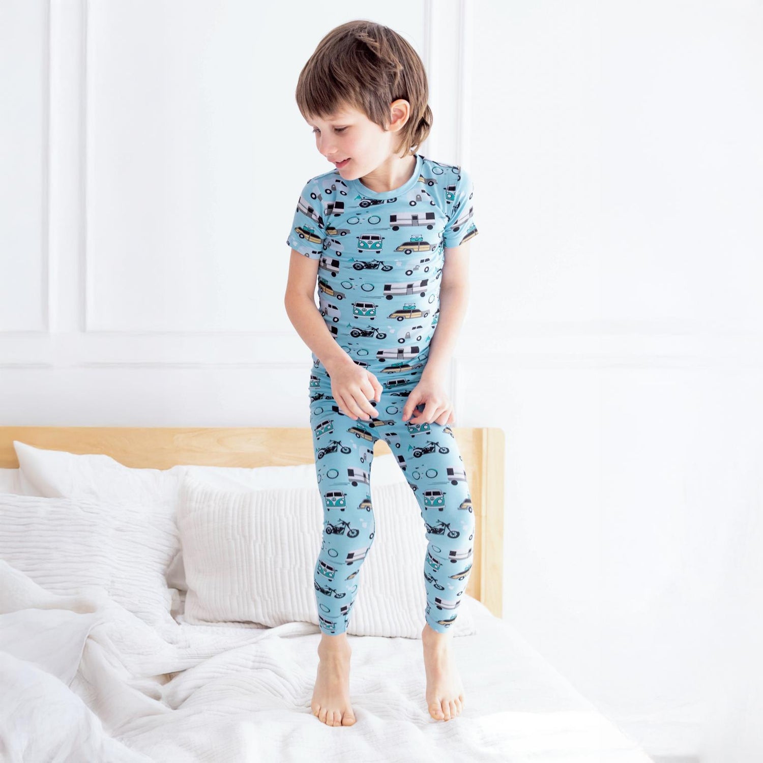 Print Short Sleeve Pajama Set in Seaside Blue On the Way (321280)