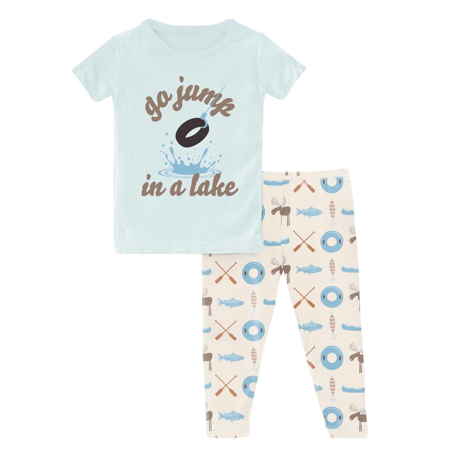 Short Sleeve Graphic Tee Pajama Set in Natural Lake Life (321281)