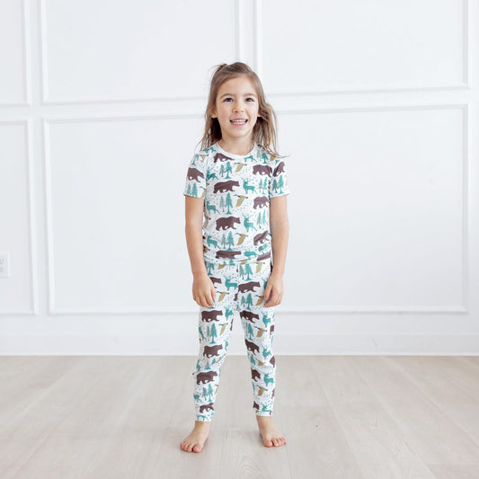 Print Short Sleeve Pajama Set in Fresh Air Forest Adventure (321404)