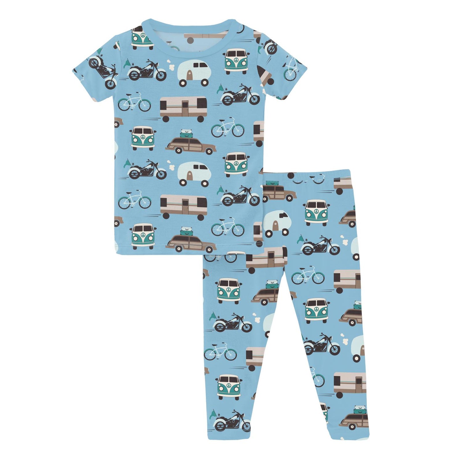 Print Short Sleeve Pajama Set in Seaside Blue On the Way (321407)