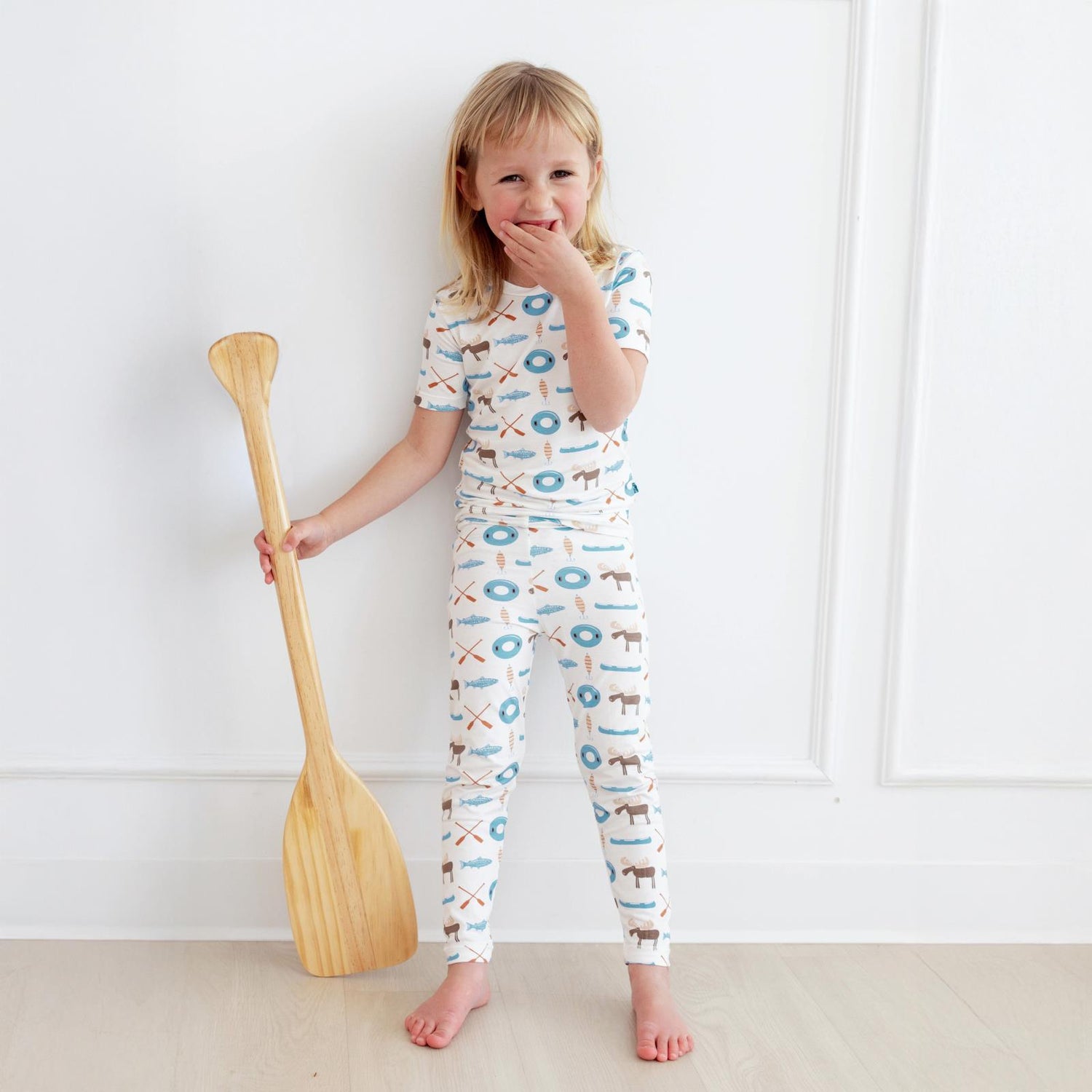 Print Short Sleeve Pajama Set in Natural Lake Life (321403)