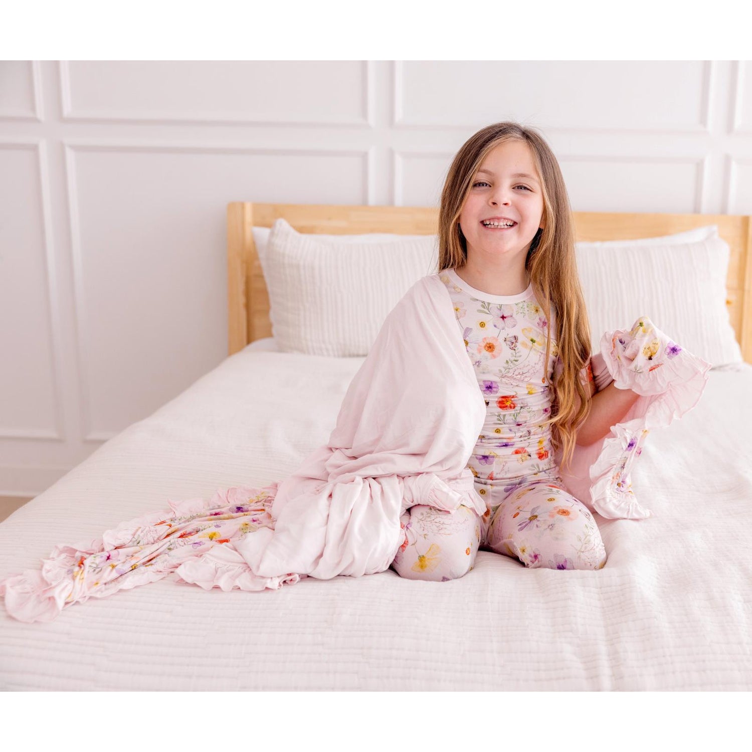 Print Short Sleeve Pajama Set in Shrinking Violet Pressed Flowers (321423)