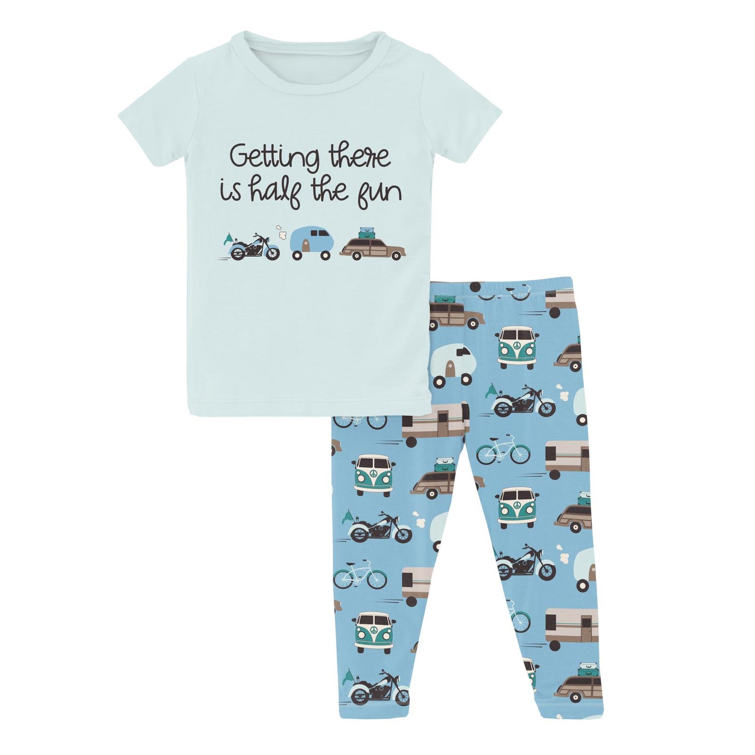 Short Sleeve Graphic Tee Pajama Set in Seaside Blue On the Way (321469)