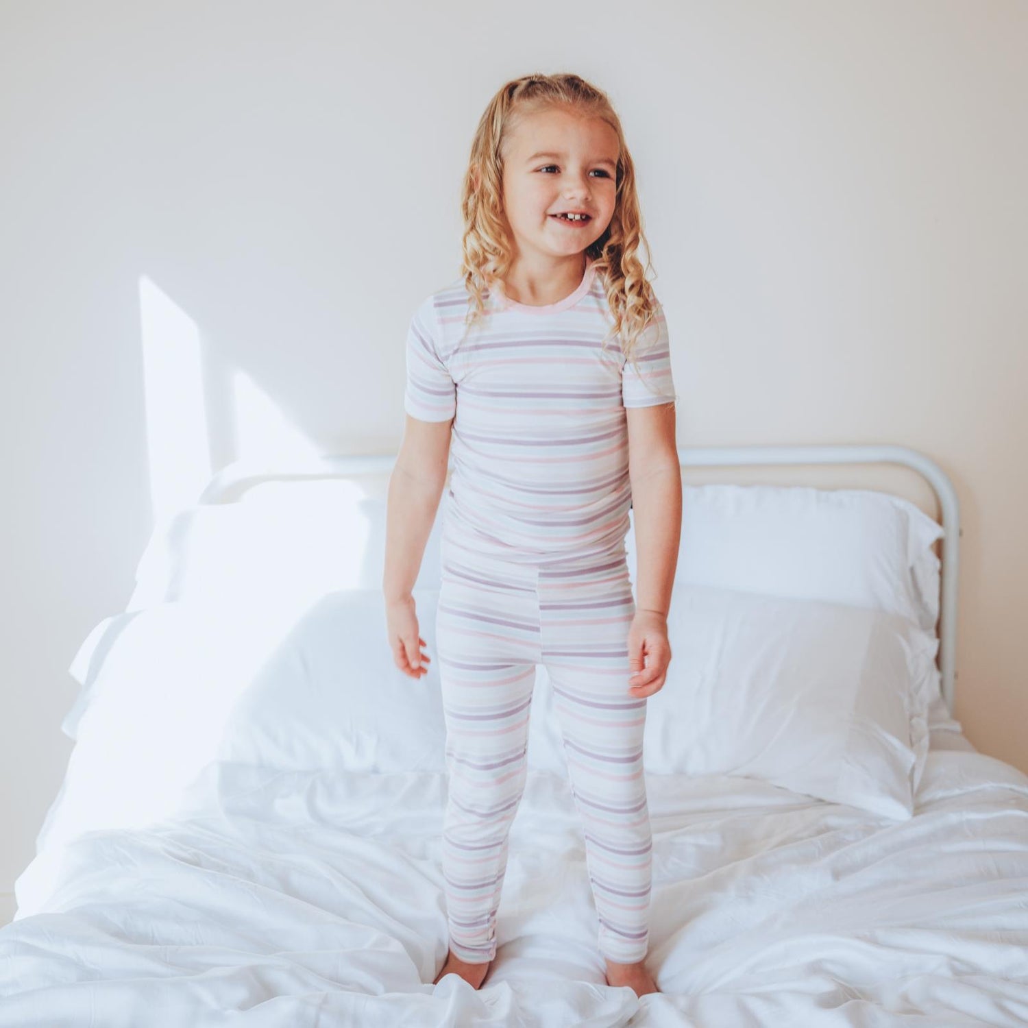 Print Short Sleeve Pajama Set in Ice Cream Stripe (321463)