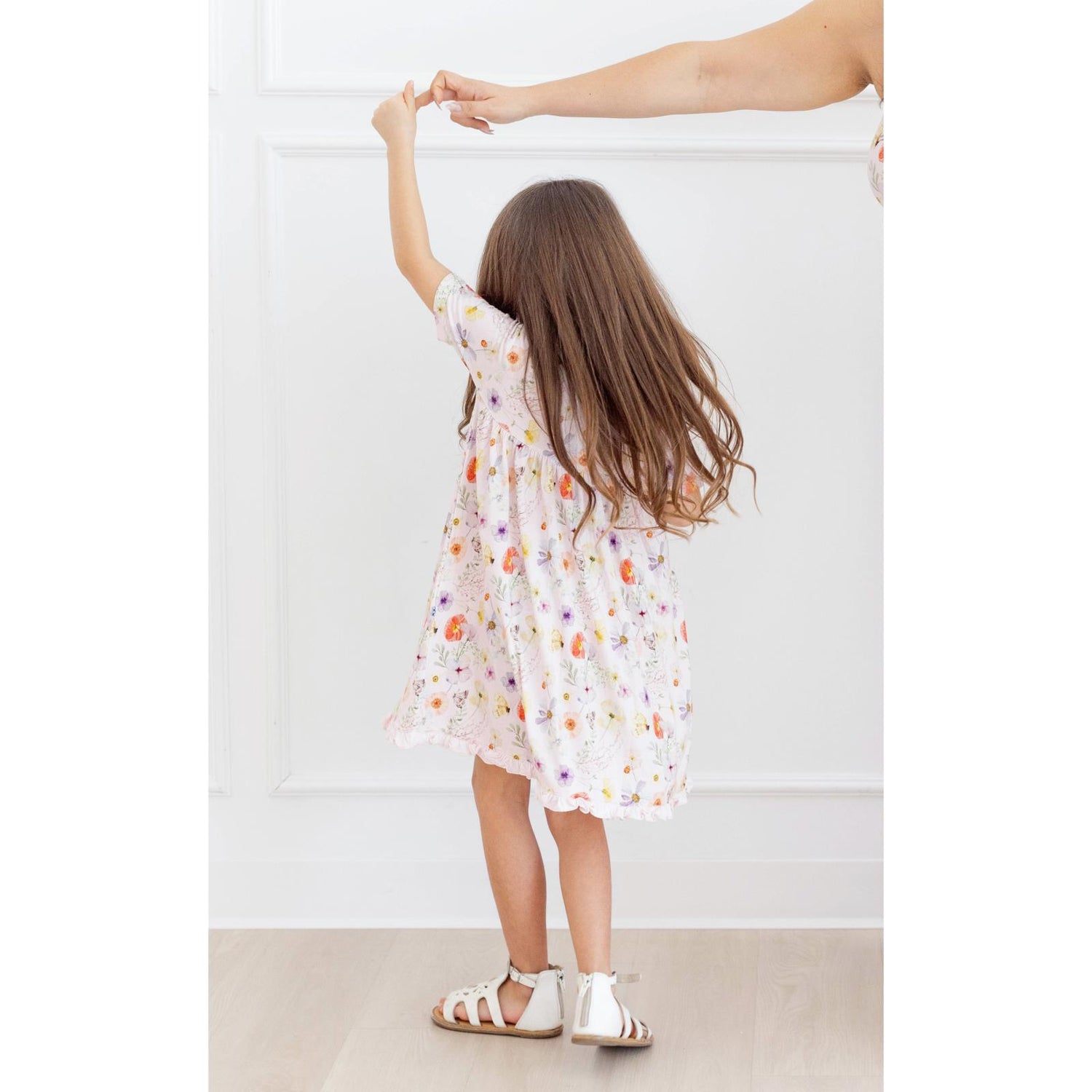 Print Short Sleeve Swing Dress in Shrinking Violet Pressed Flowers (321504)