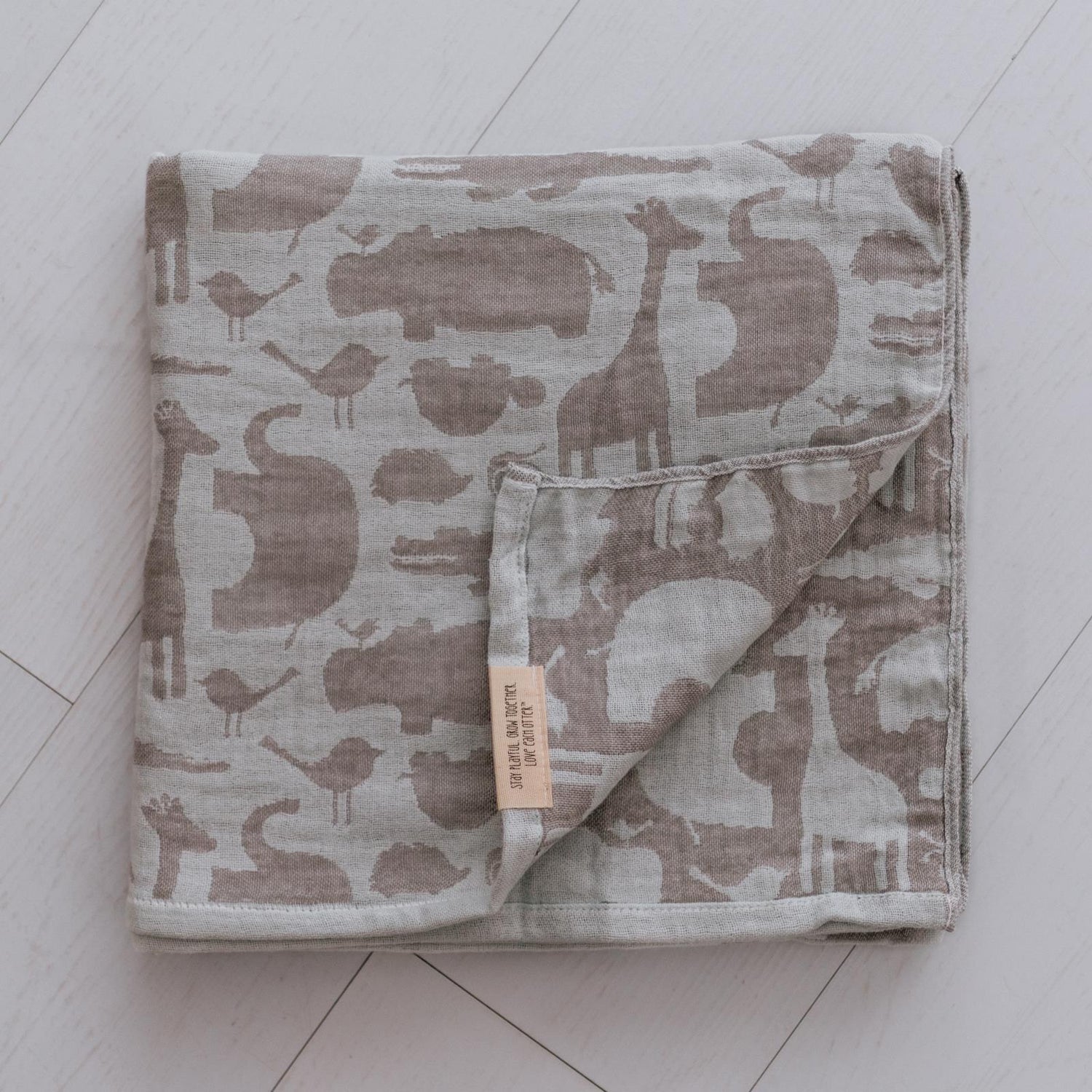 Soft Spun Cotton Jacquard Muslin Swaddle 47 x 47 in Sage/Eucalyptus Multi Animal (360455)