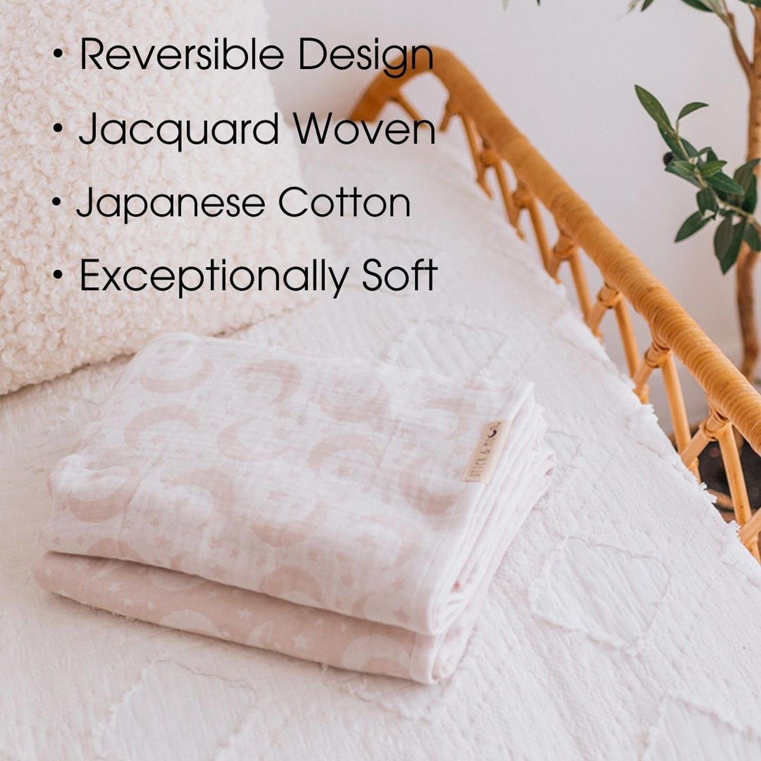 Soft Spun Cotton Jacquard Muslin Swaddle 47 x 47 in Mushroom/Coconut Milk Moon & Stars (360459)