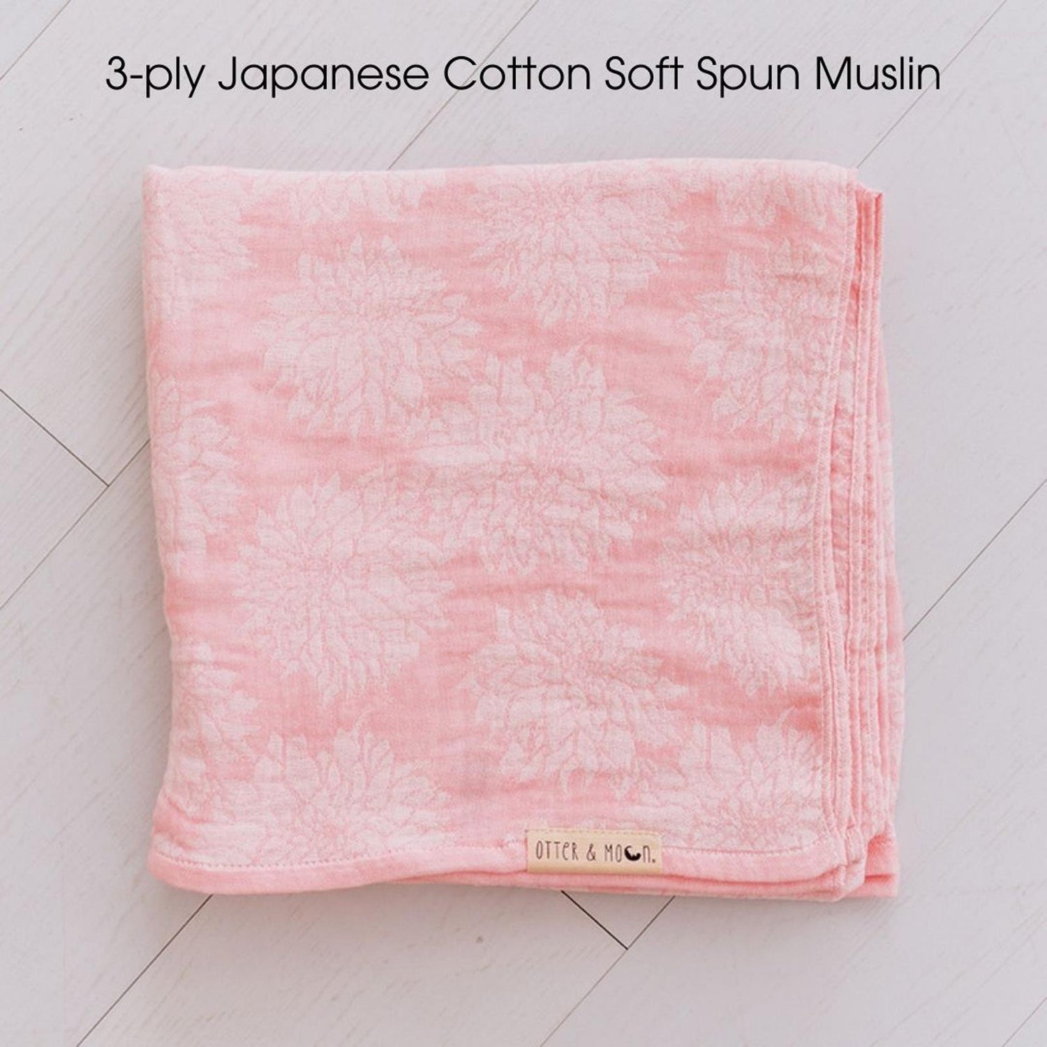 Soft Spun Cotton Jacquard Muslin Swaddle 47 x 47 in Peony Pink/Water Lily Dahlias (360464)
