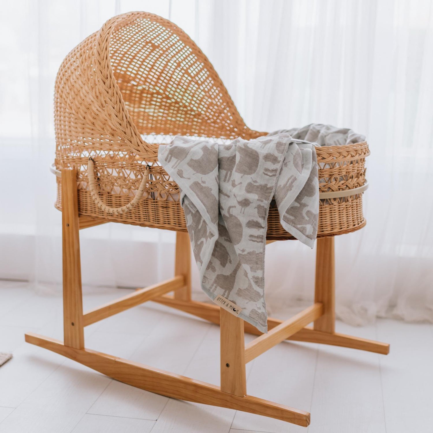 Soft Spun Cotton Jacquard Muslin Swaddle 47 x 47 in Sage/Eucalyptus Multi Animal (360465)