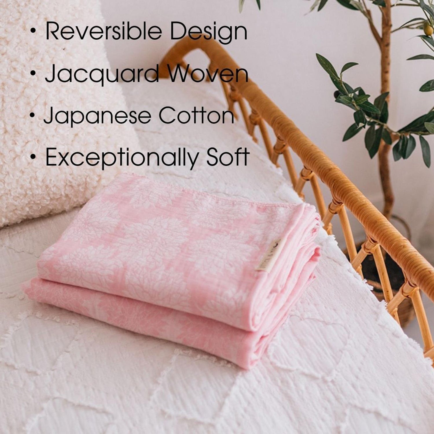 Soft Spun Cotton Jacquard Muslin Swaddle 47 x 47 in Peony Pink/Water Lily Dahlias (360468)