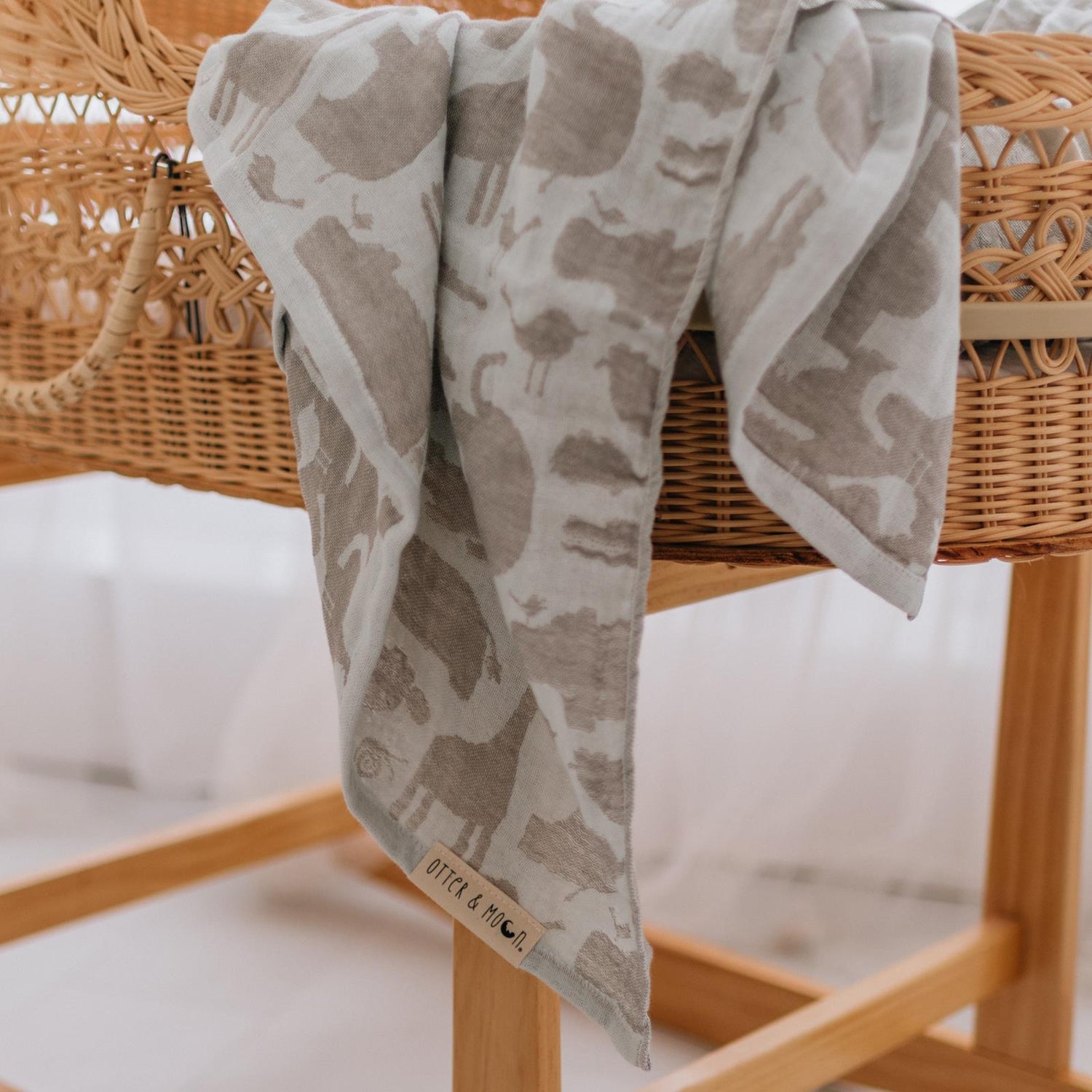 Soft Spun Cotton Jacquard Muslin Swaddle 47 x 47 in Sage/Eucalyptus Multi Animal (360474)
