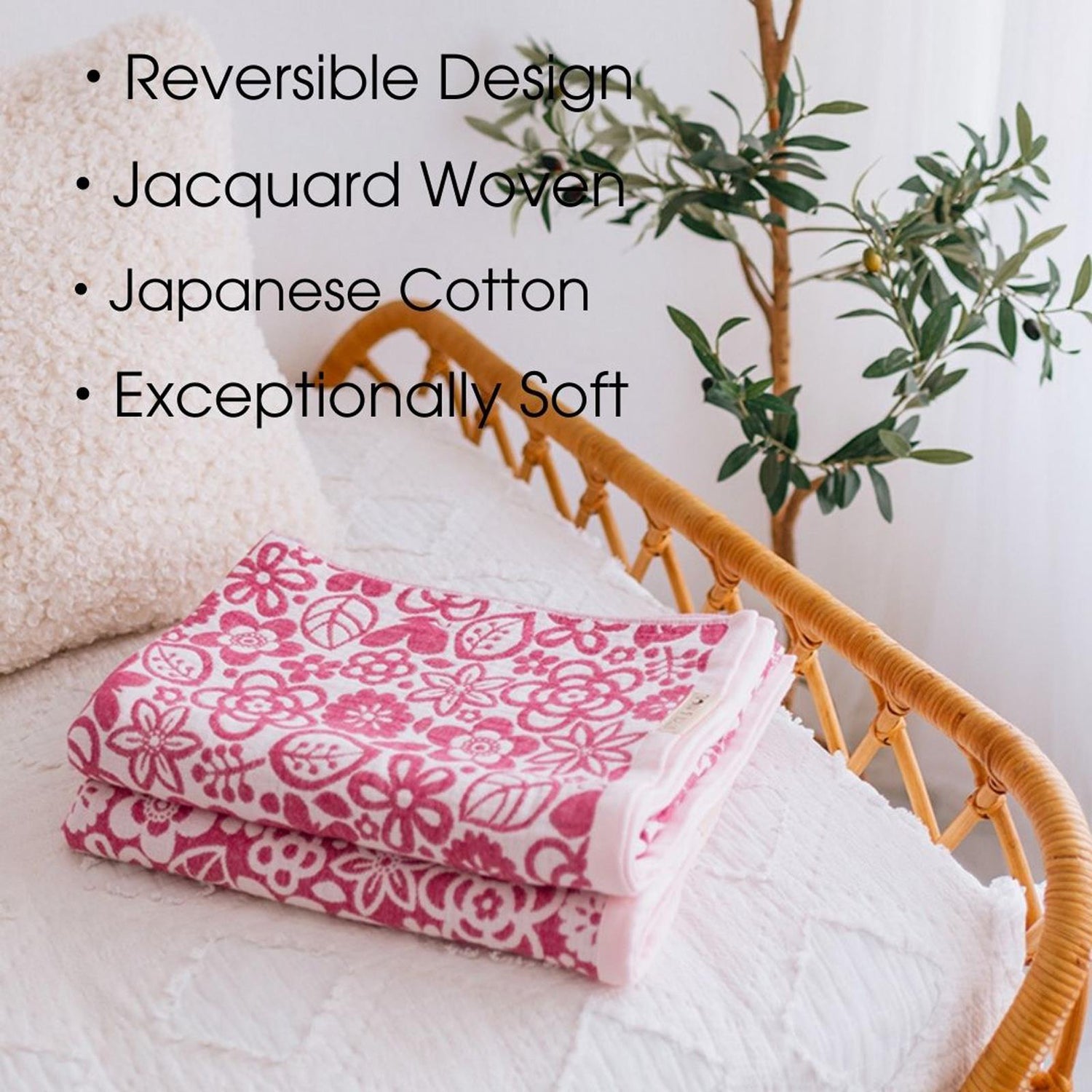 Soft Spun Cotton Jacquard Muslin Blanket 40 x 60 in Fuchsia/Ballet Slipper Butterflies & Blooms (360486)