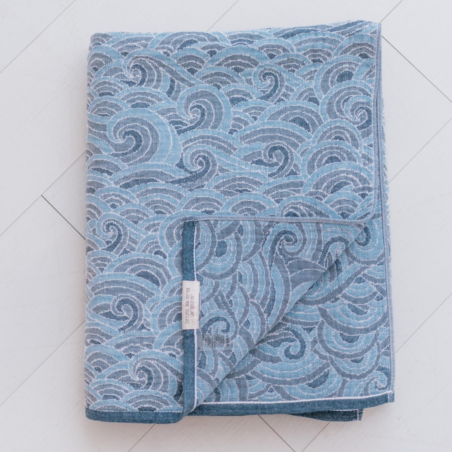 Soft Spun Cotton Jacquard Muslin Blanket 55 x 75 in Azure Tide/Harbor Haze Waves (360499)