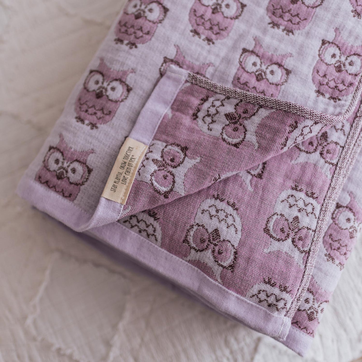 Soft Spun Cotton Jacquard Muslin Blanket 40 x 60 in Wisteria/Lavender Mist Wise Owls (360501)
