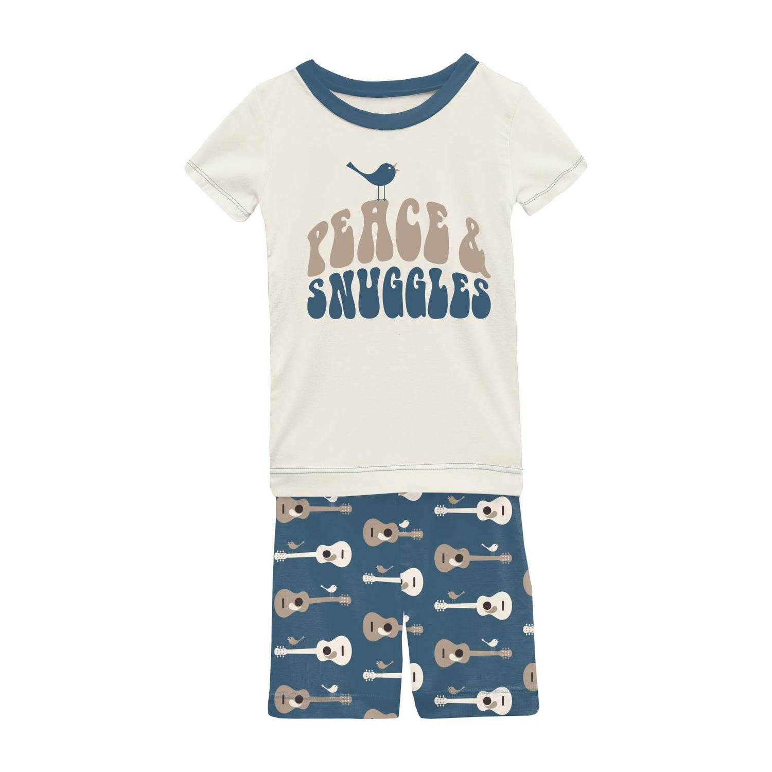 Short Sleeve Graphic Tee Pajama Set with Shorts in Deep Sea Guitar Birds (244106)