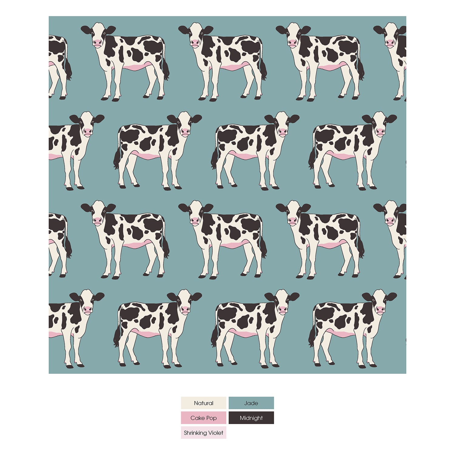 Print Short Sleeve Crew Neck Tee and Lightweight Drawstring Shorts Set in Jade Cows