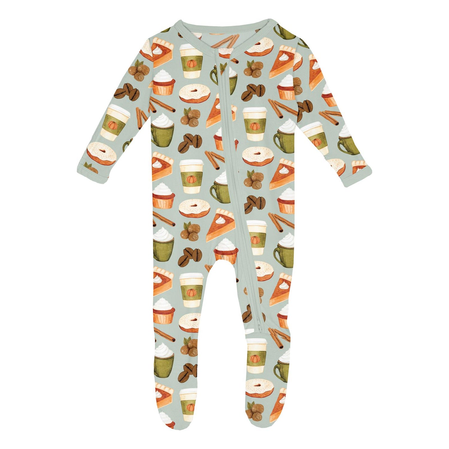 Print Footie with 2 Way Zipper in Aloe Pumpkin Spice (364292)