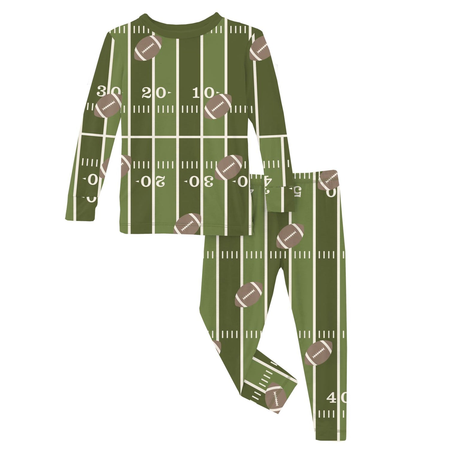 Print Long Sleeve Pajama Set in Pesto Football (364305)