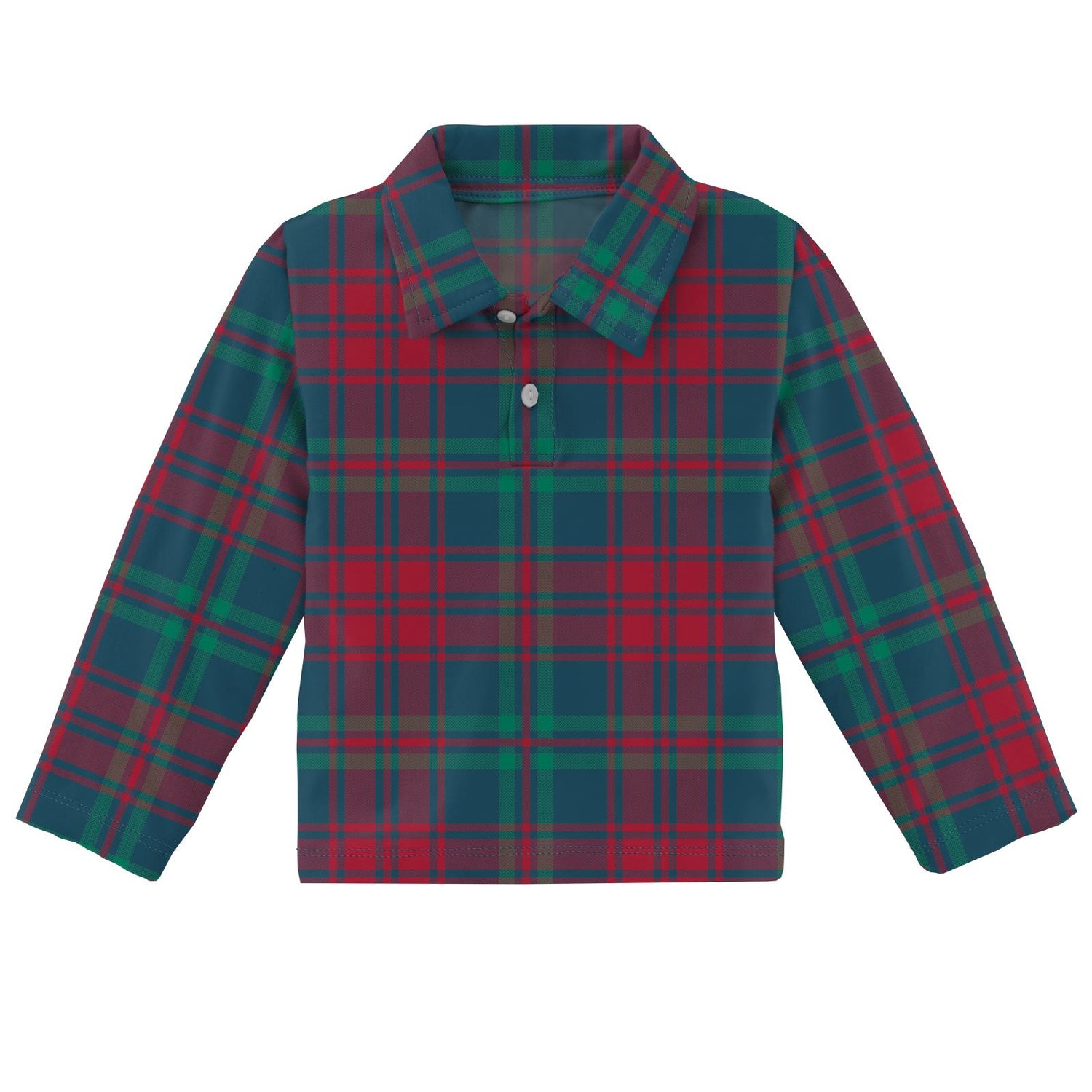 Print Long Sleeve Polo in Peacock Plaid