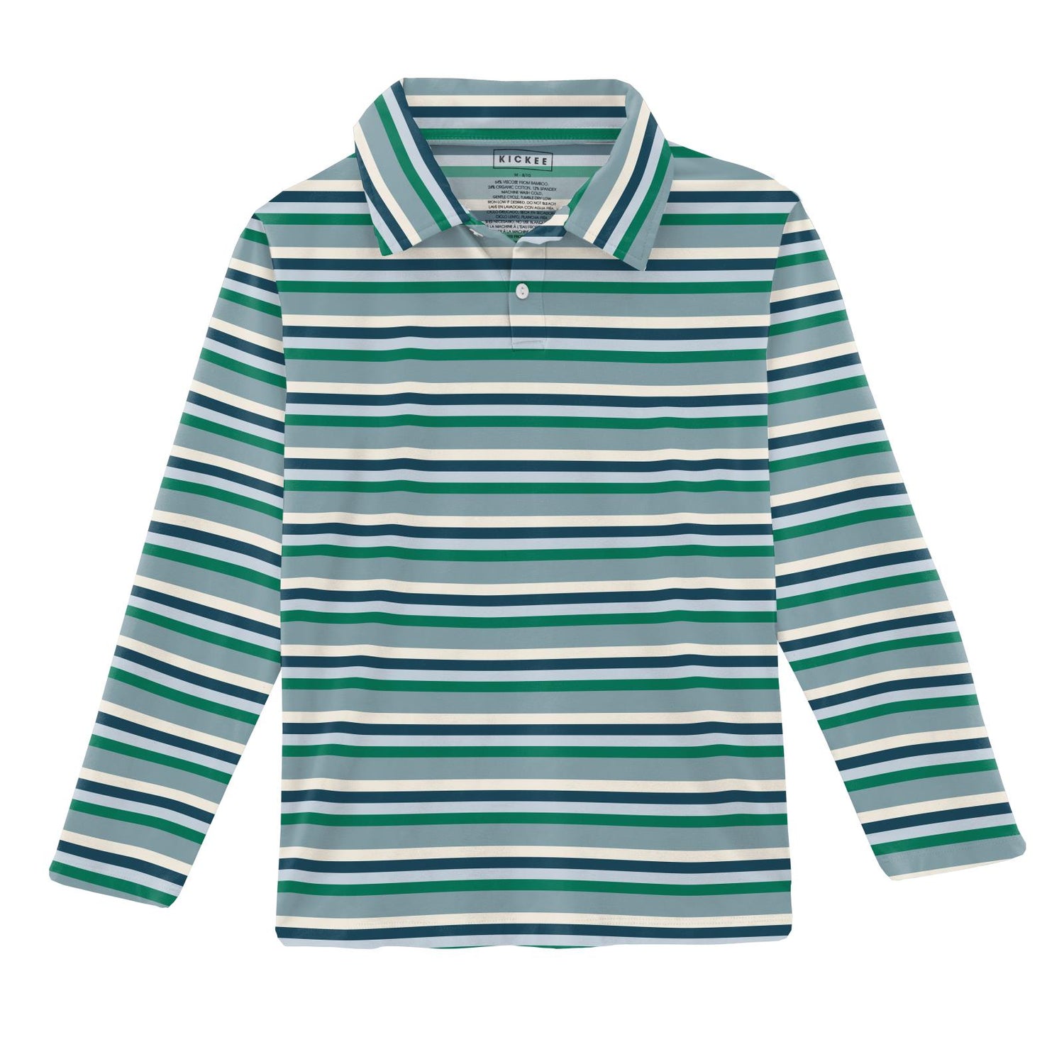 Print Long Sleeve Polo in Stormy Sea Stripe (298495)