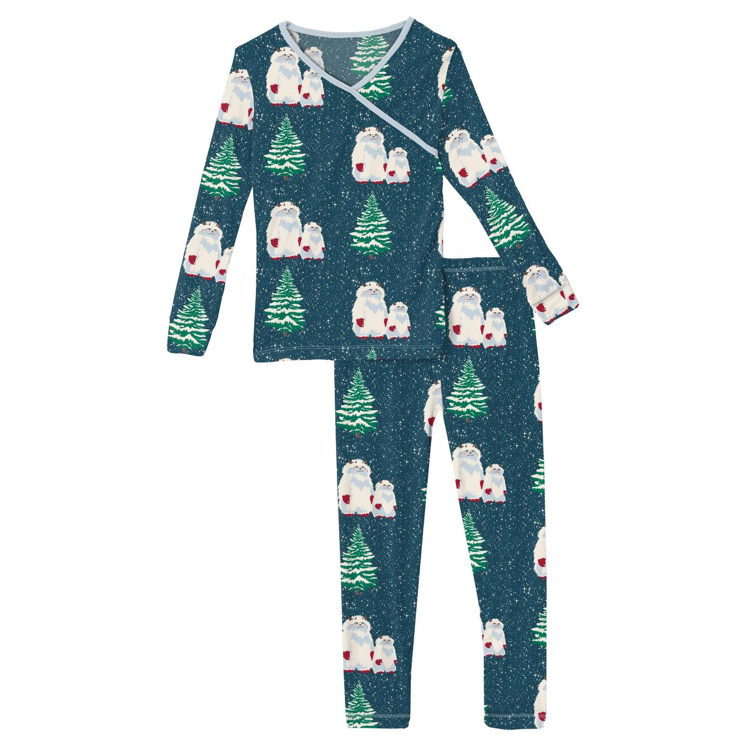 Print Long Sleeve Kimono Pajama Set in Peacock Yeti