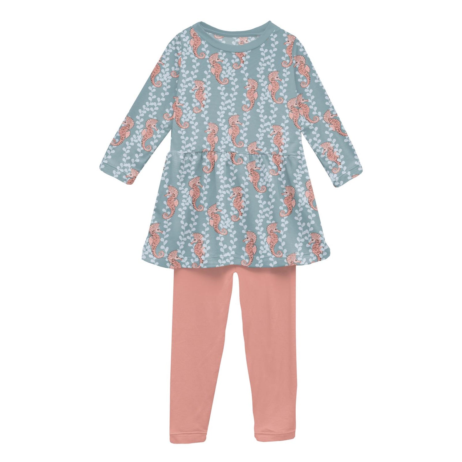 Print Long Sleeve Playtime Outfit Set in Stormy Sea Seahorses (308235)