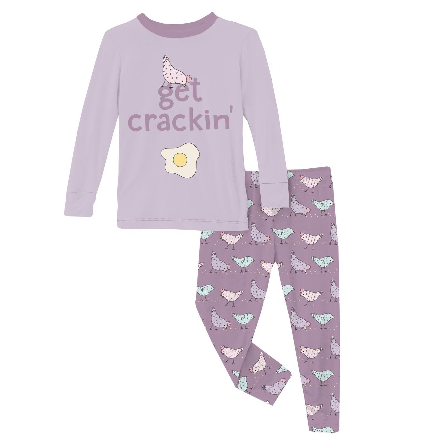 Long Sleeve Graphic Tee Pajama Set in Lavender Chickens (317759)