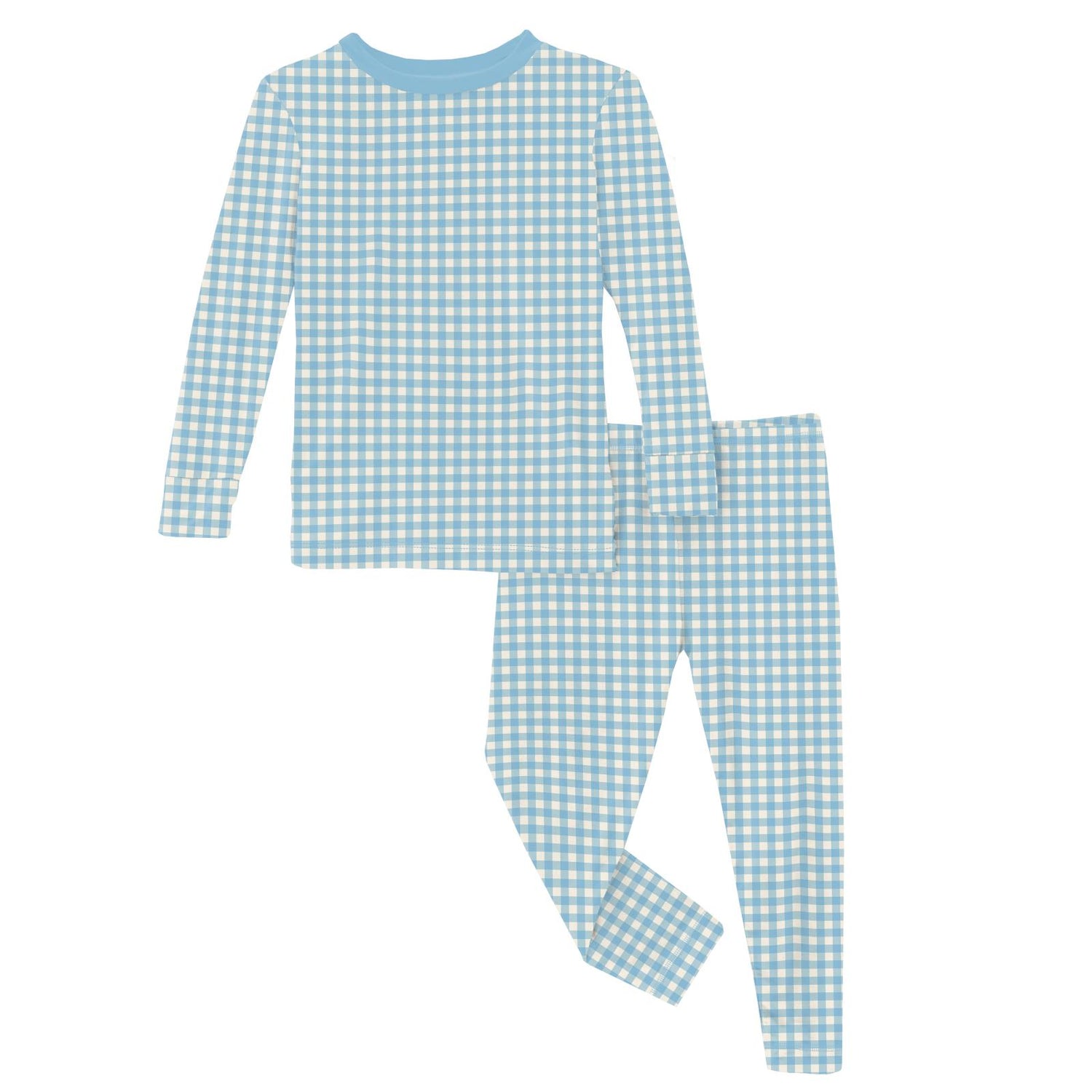 Print Long Sleeve Pajama Set in Seaside Blue Gingham (317880)
