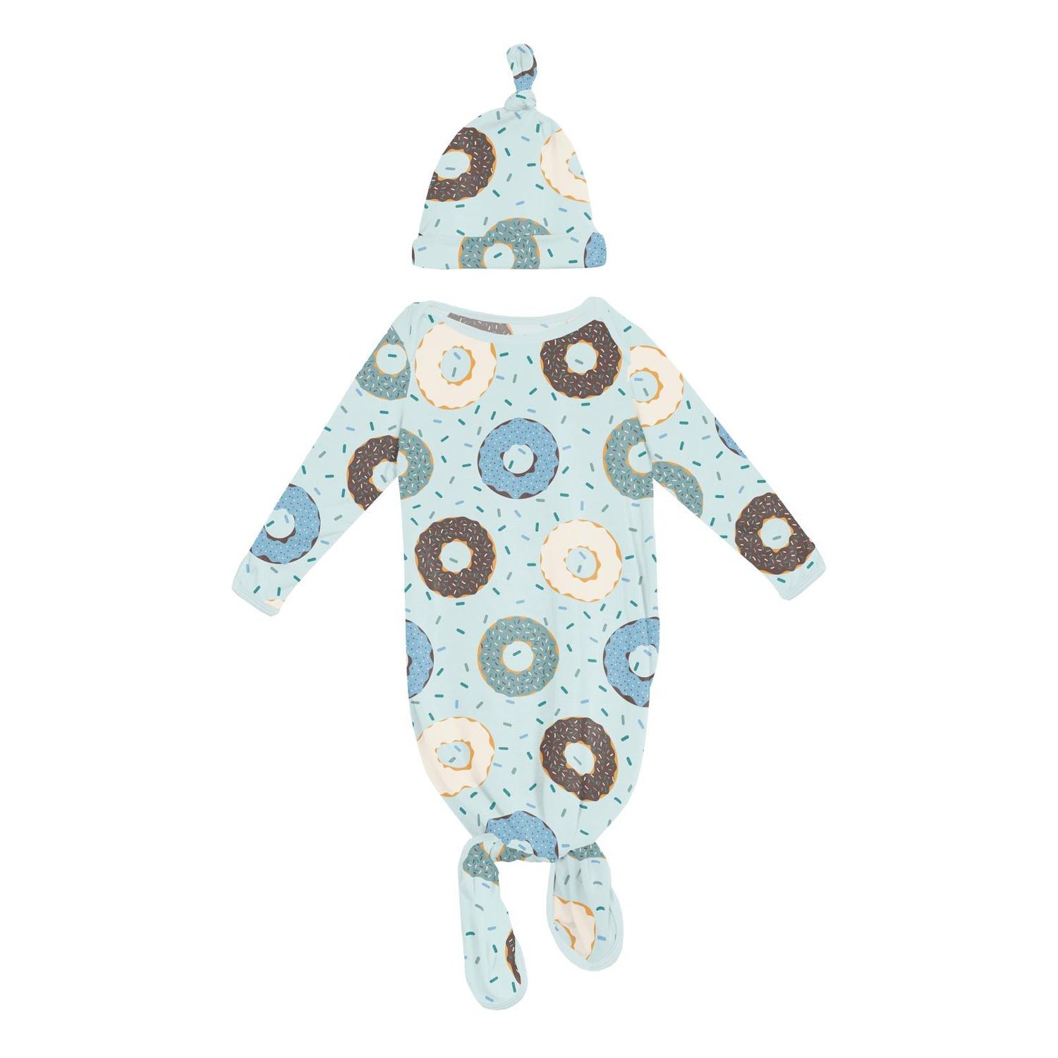 Print Knotted Layette Gown & Hat Set in Fresh Air Donuts and Sprinkles