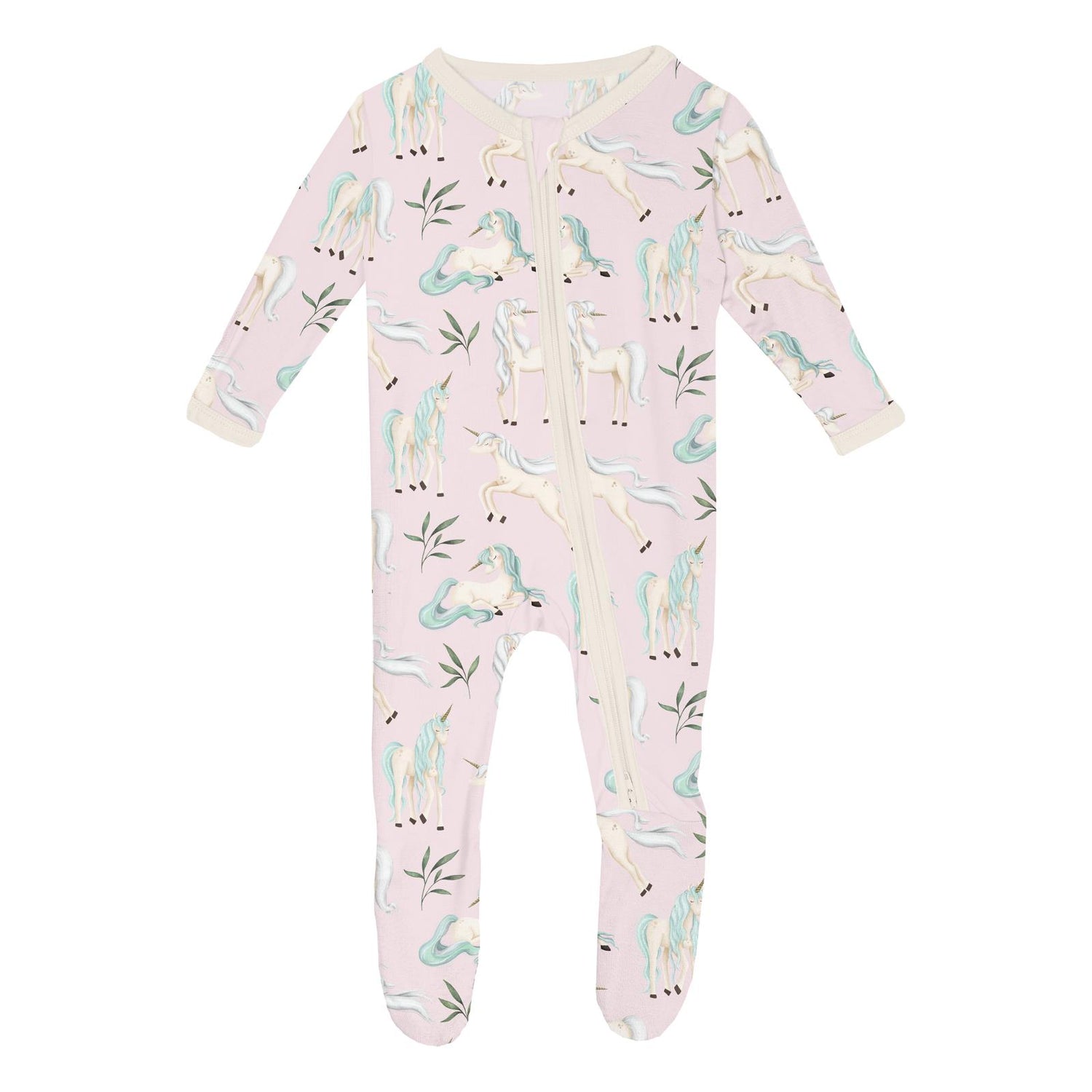 Print Footie with 2 Way Zipper in Shrinking Violet Sleeping Unicorns (359914)