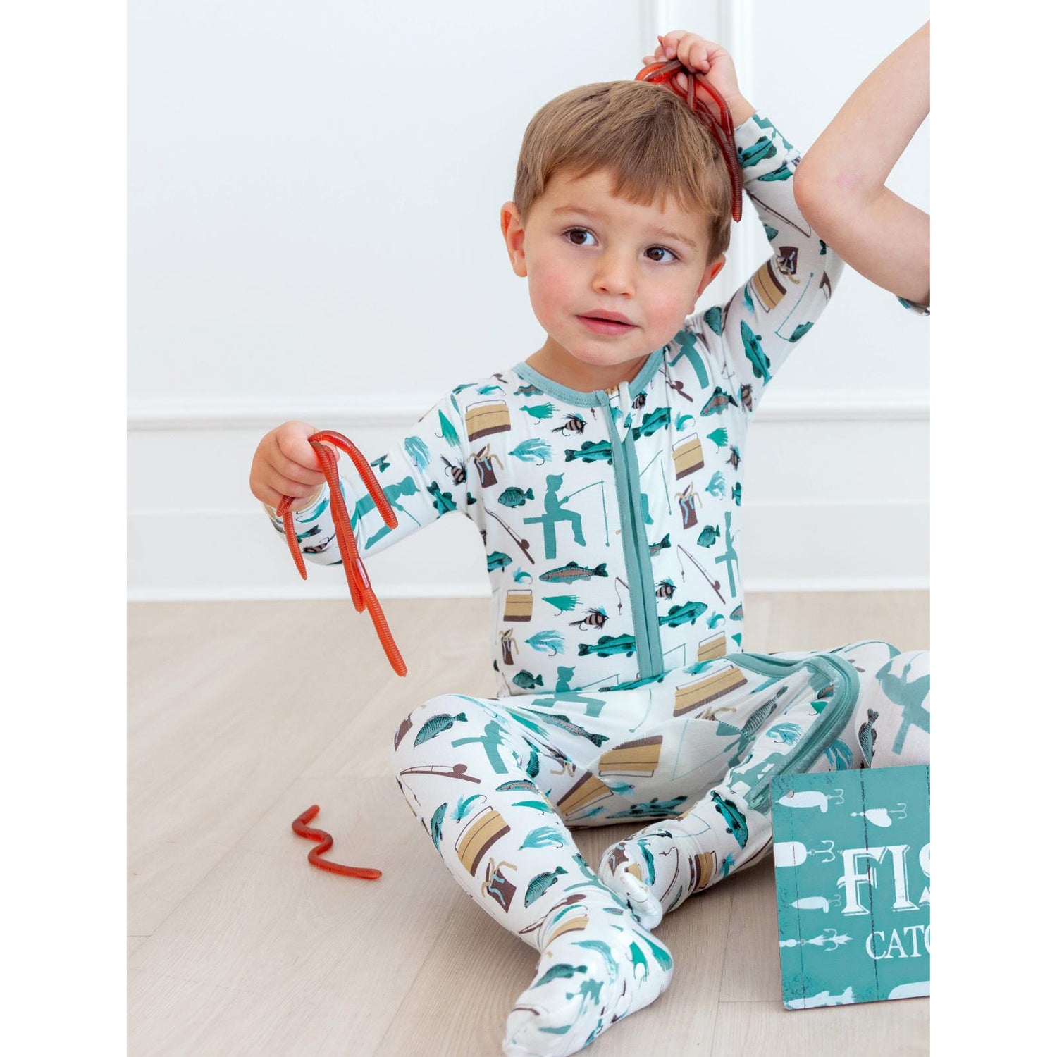 Print Footie with 2 Way Zipper in Fresh Air Fishing (359915)