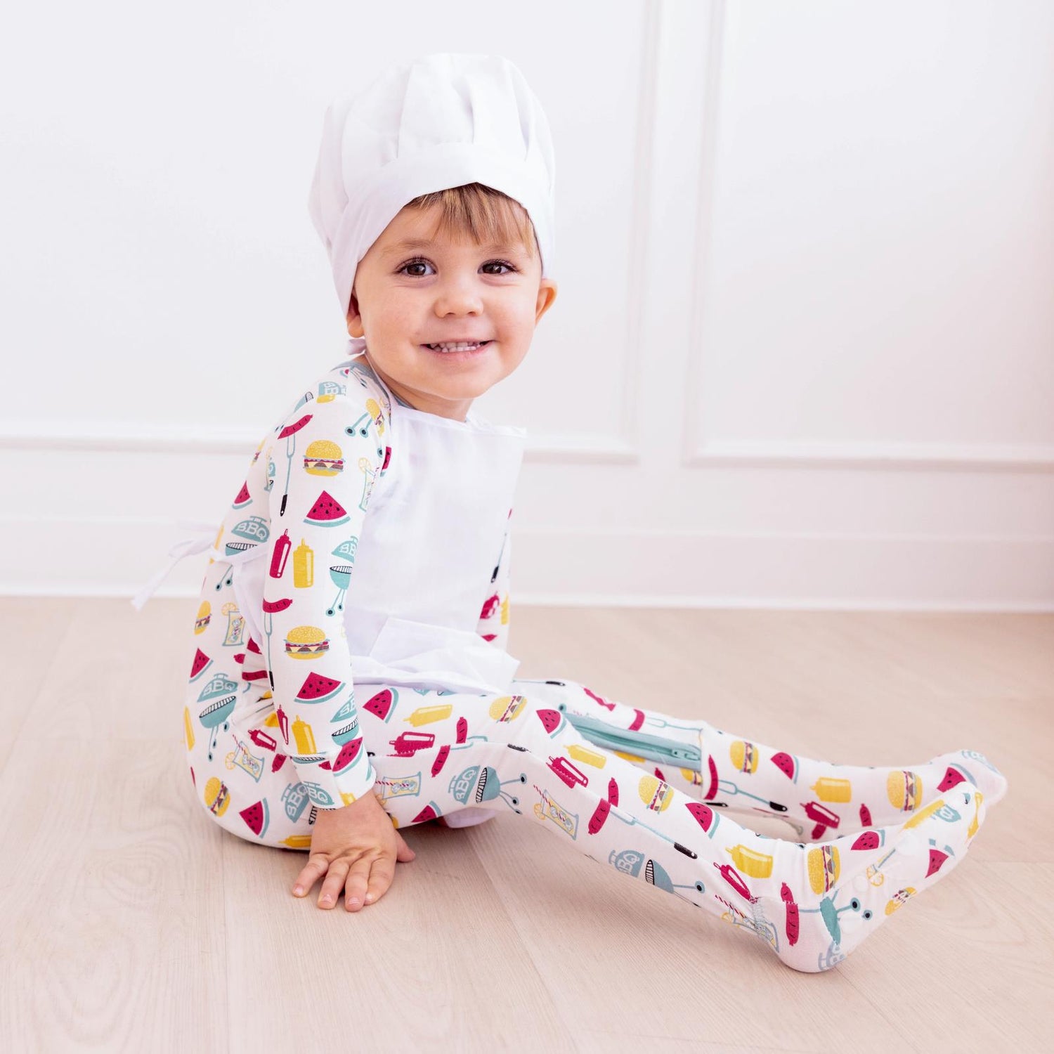 Print Footie with 2 Way Zipper in Natural BBQ (359926)