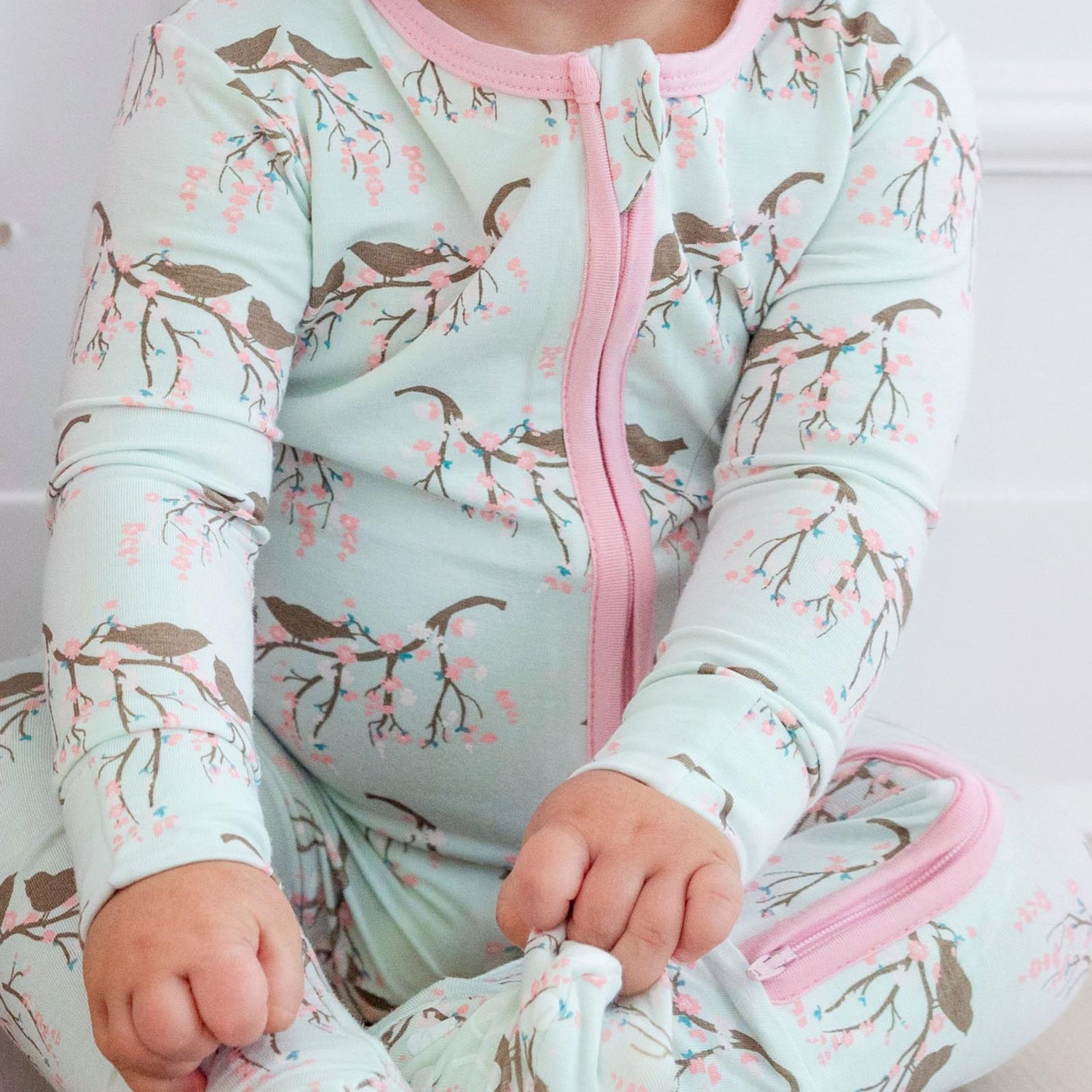 Print Footie with 2 Way Zipper in Fresh Air Bird Branch (359923)