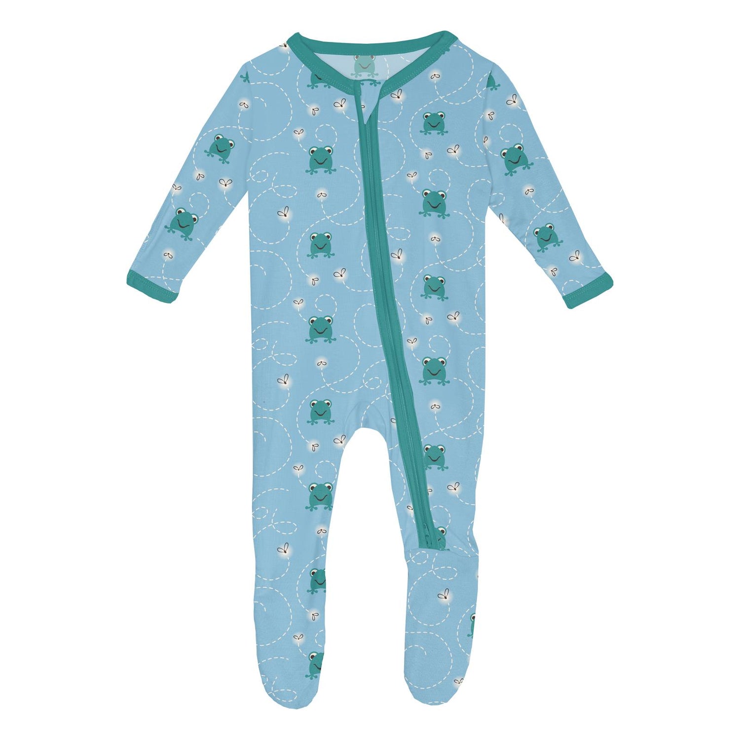 Print Footie with 2 Way Zipper in Seaside Blue Frogs & Flies (359931)