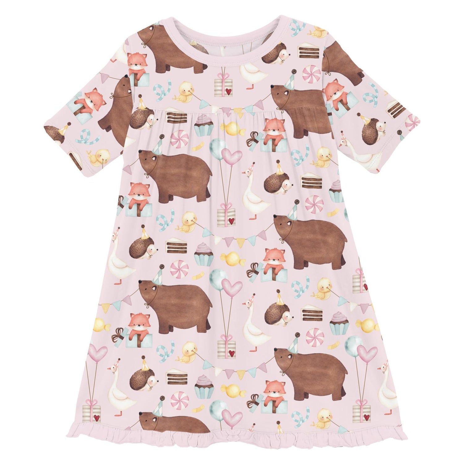 Print Short Sleeve Swing Dress in Shrinking Violet Forest Party (359932)