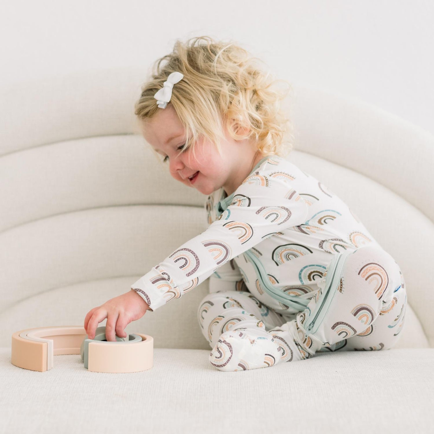 Print Footie with 2 Way Zipper in Earthy Rainbows (368640)