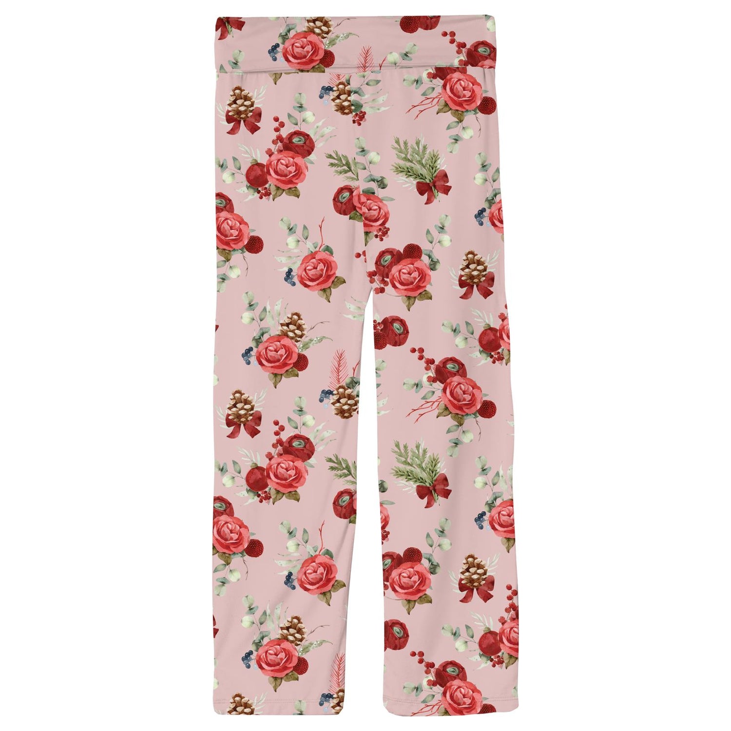 Print Fold Over Relaxed Pants in Baby Rose Holiday Floral (342840)