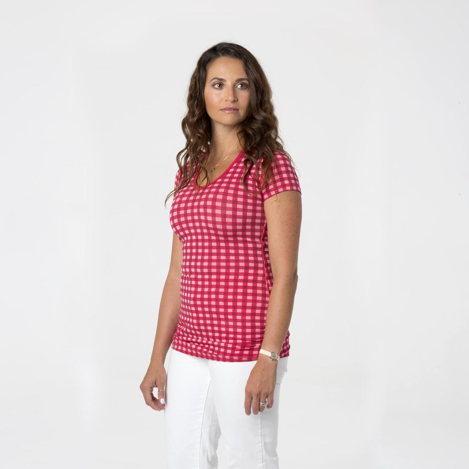 Print Short Sleeve One Tee in Flag Red Gingham