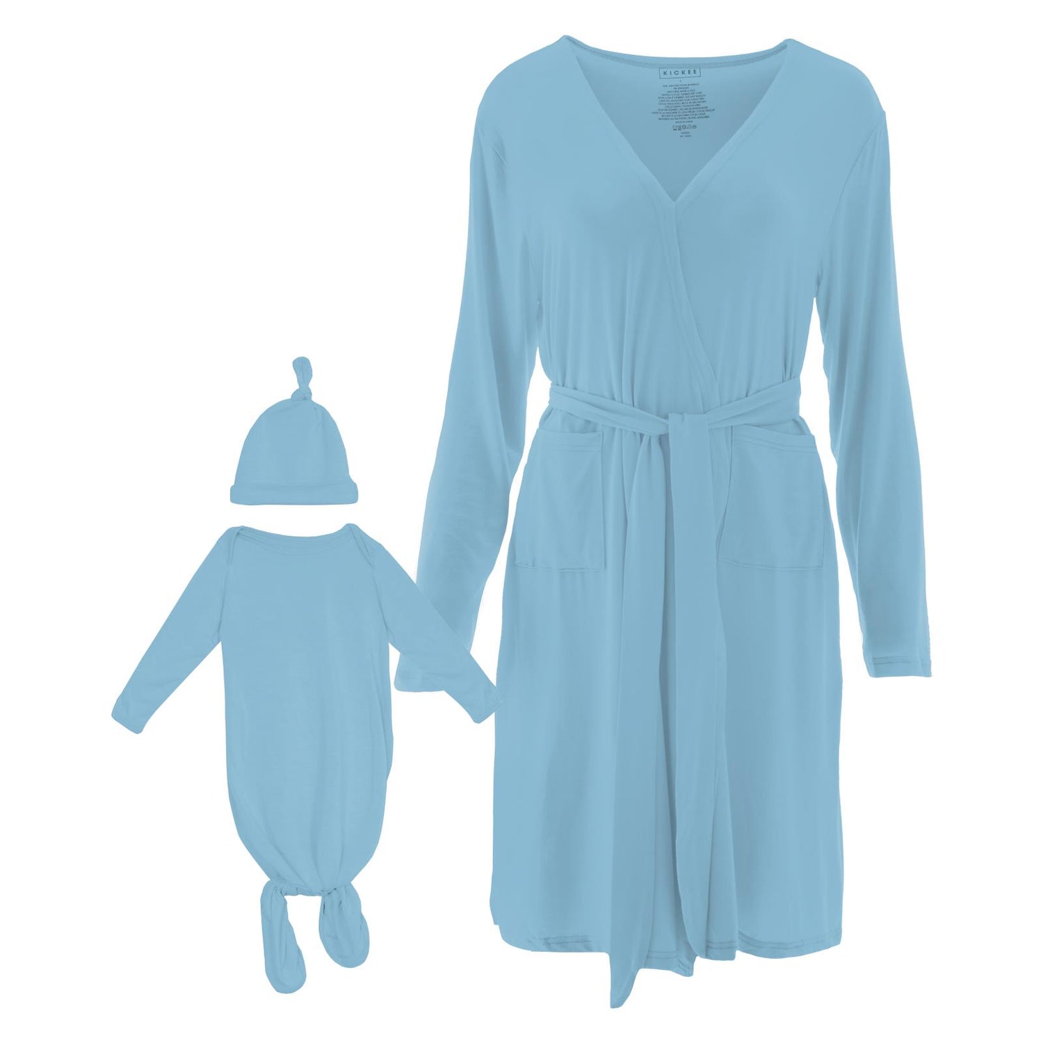 Women's Mid-Length Lounge Robe & Knotted Layette Gown Set in Seaside Blue (318013)