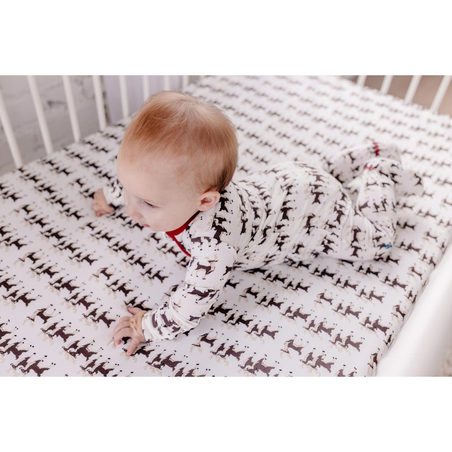 Print Footie with 2 Way Zipper in Natural Rudolph