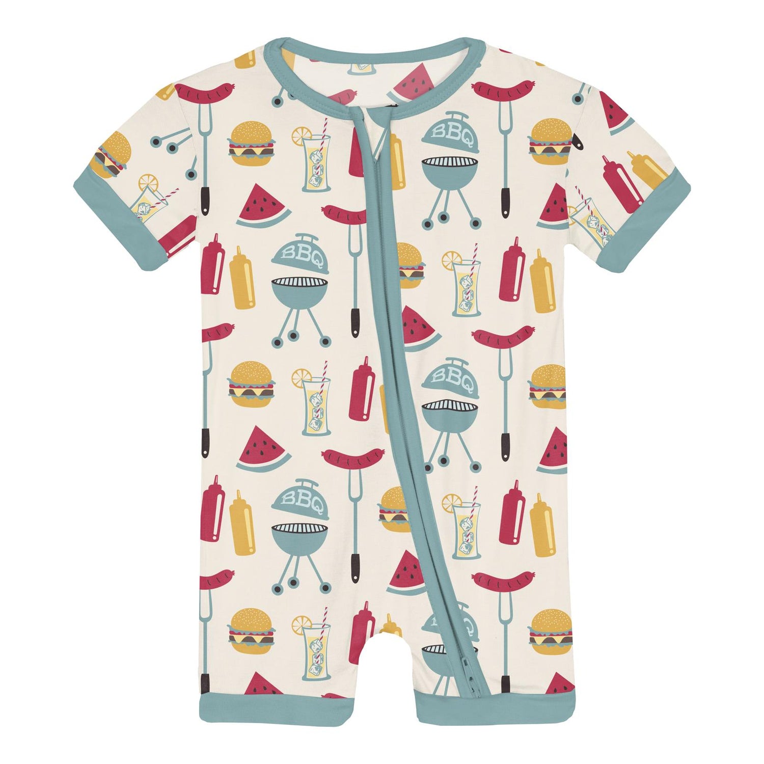 Print Shorty Sleeper with Zipper in Natural BBQ