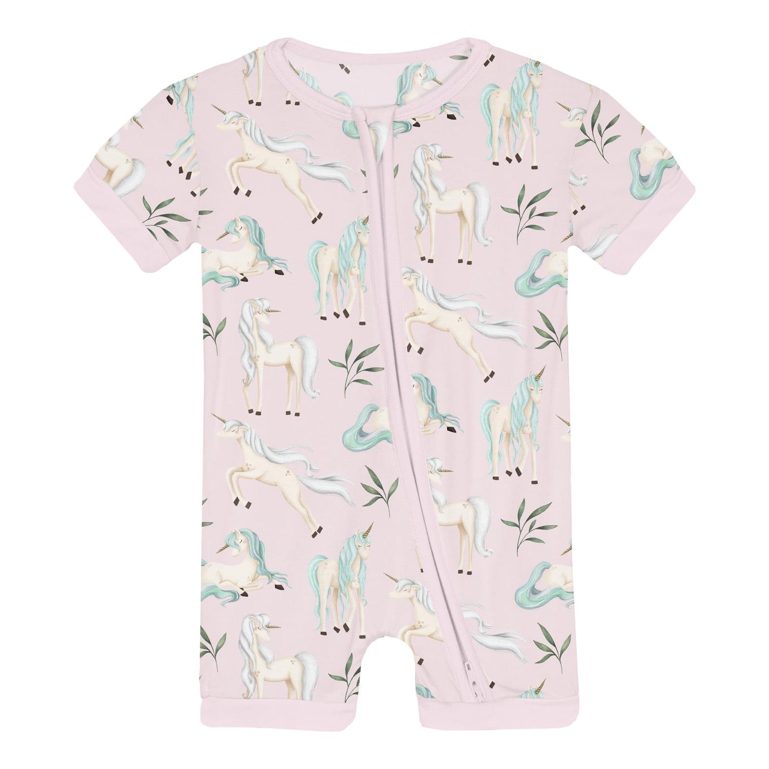 Print Shorty Sleeper with Zipper in Shrinking Violet Sleeping Unicorns (318336)