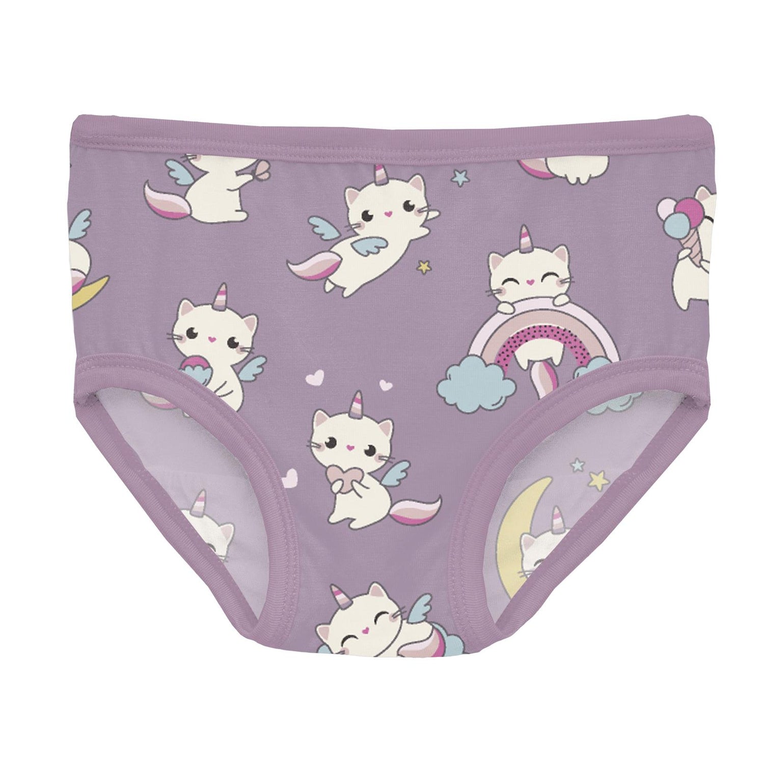 Print Girl's Underwear Set of 3 in Shrinking Violet Bow Lattice, Lavender Bliss Stripe & Lavender Caticorn (361368)