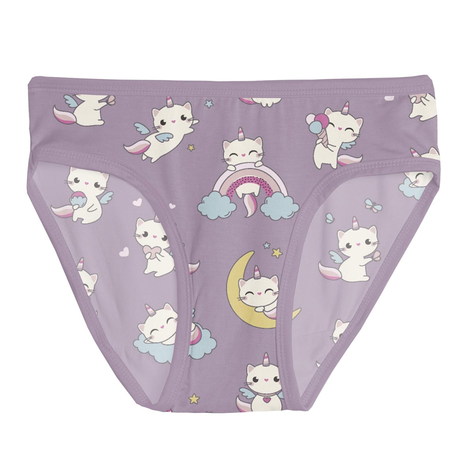 Print Girl's Underwear Set of 3 in Shrinking Violet Bow Lattice, Lavender Bliss Stripe & Lavender Caticorn (361374)