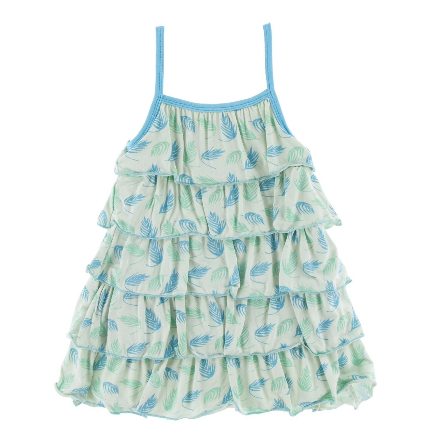Print Tiered Ruffle Dress in Palm Frond