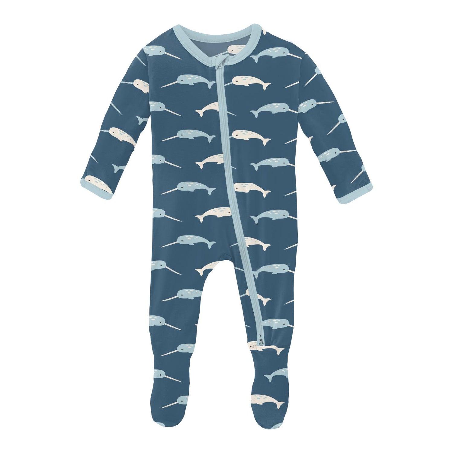 Print Footie with 2 Way Zipper in Deep Sea Narwhal