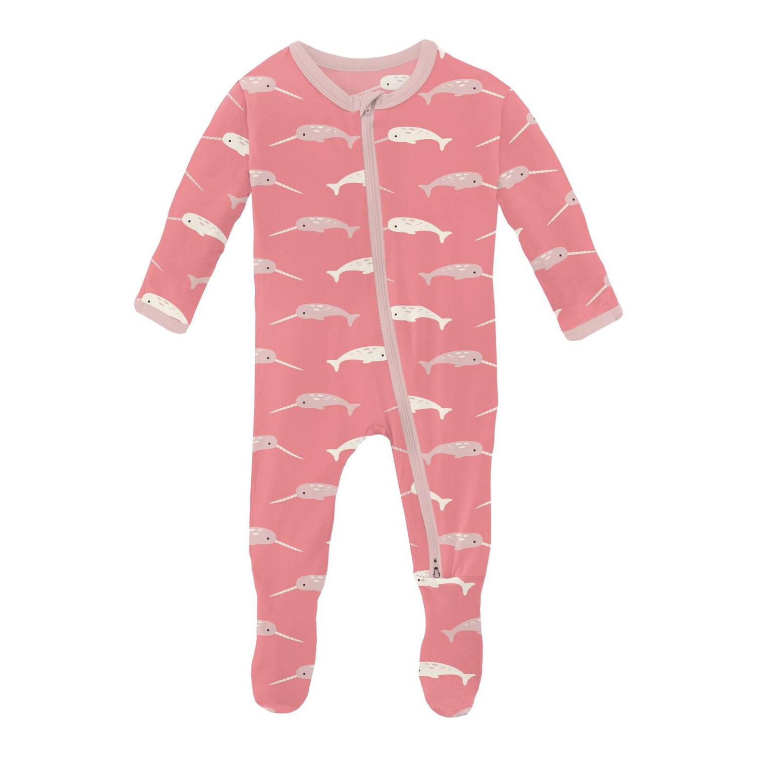 Print Footie with 2 Way Zipper in Strawberry Narwhal
